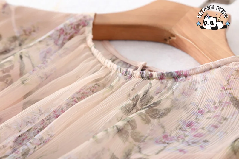 LEZONKIDS - Custom Autumn Girl Dress Floral Printed Imitation Silk Splice Irregular Beach Long Dresses